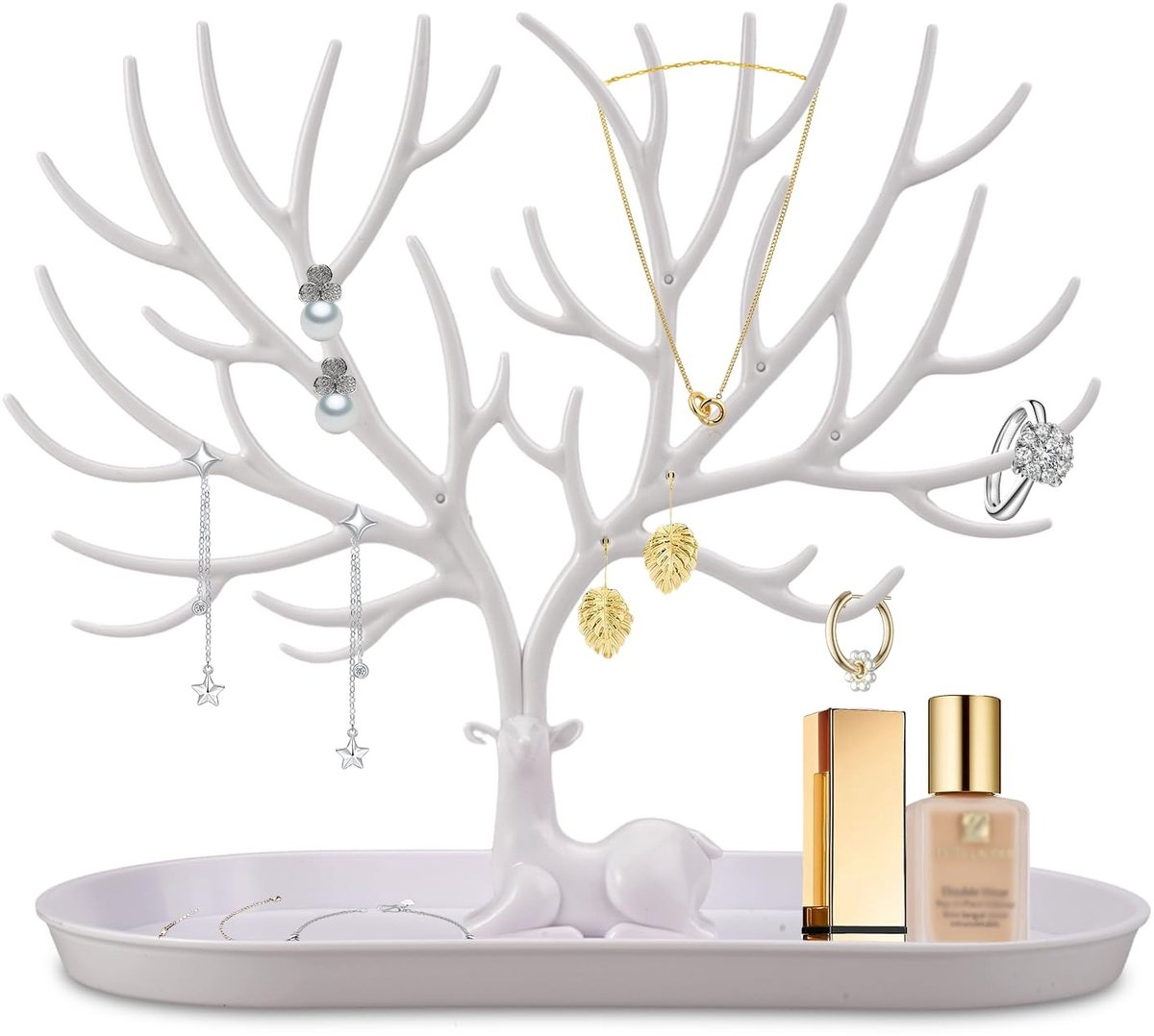 Dailygoody - 2 in 1 Antler Jewelry Stand - Sieradenhouder - Elegant design - Wit - Oorbelhouder - Perfect voor meisjes - Decoratieve sieradenoplossing