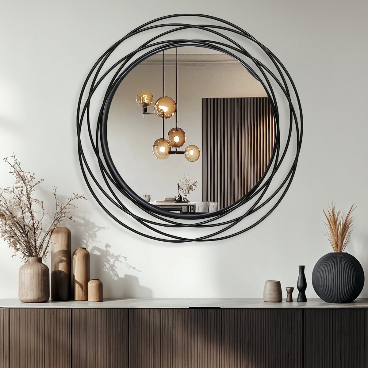 Artloge Industriële Wandspiegel – 80 cm Groot – Zwart Metalen Frame – Ronde Spiegel voor B