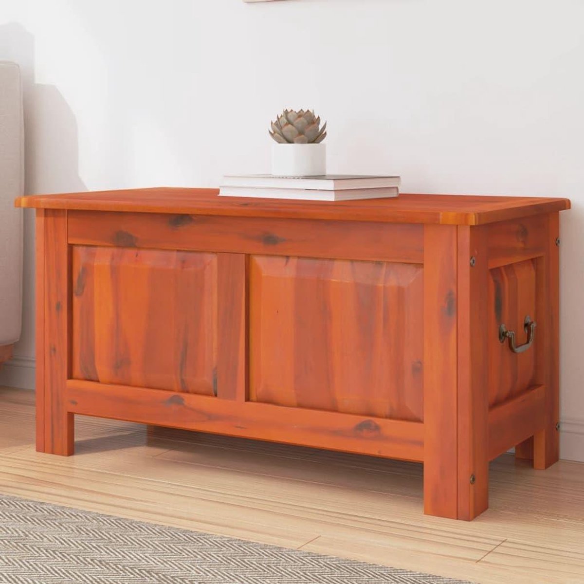Opbergkist Hout - Houten Kist - Woonkamer Organiseren - Gasveer Deksel - 60 Liter - Bruin