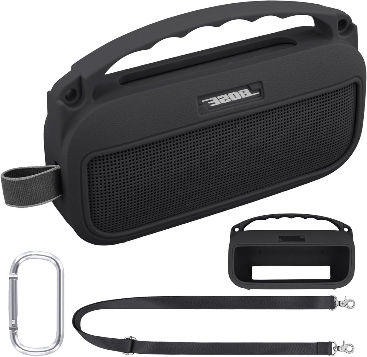 Siliconen Beschermhoes voor Bluetooth Draagbare Speaker met Carabiner en Schouderband, Ultra Licht en Duurzaam voor Optimaal Gebruik