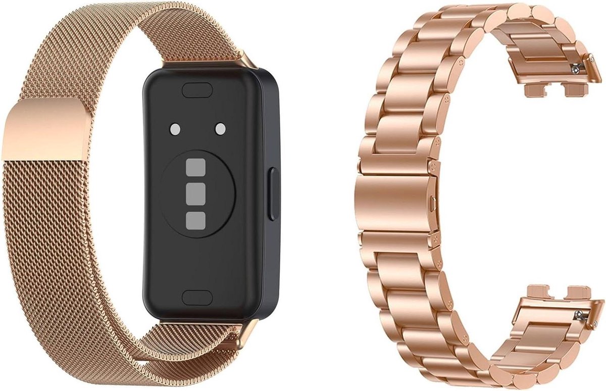 Armbanden compatibel met Huawei Band 9 - Mesh horlogeband - Smartwatch personaliseren - Roestvrij staal - 2 stuks - Zwart