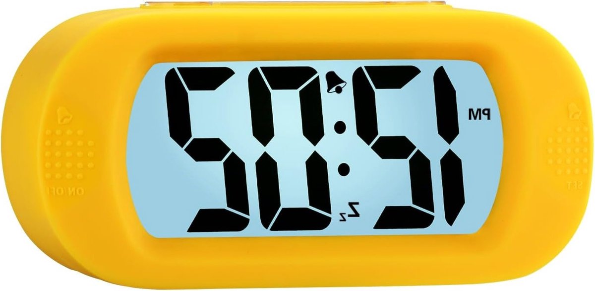 Digitale Reiswekker met Slaapfunctie en Nachtlampje, Eenvoudig in te Stellen Alarmklok voor Kinderen, Oplopend Geluid - Batterijgevoed (Geel)