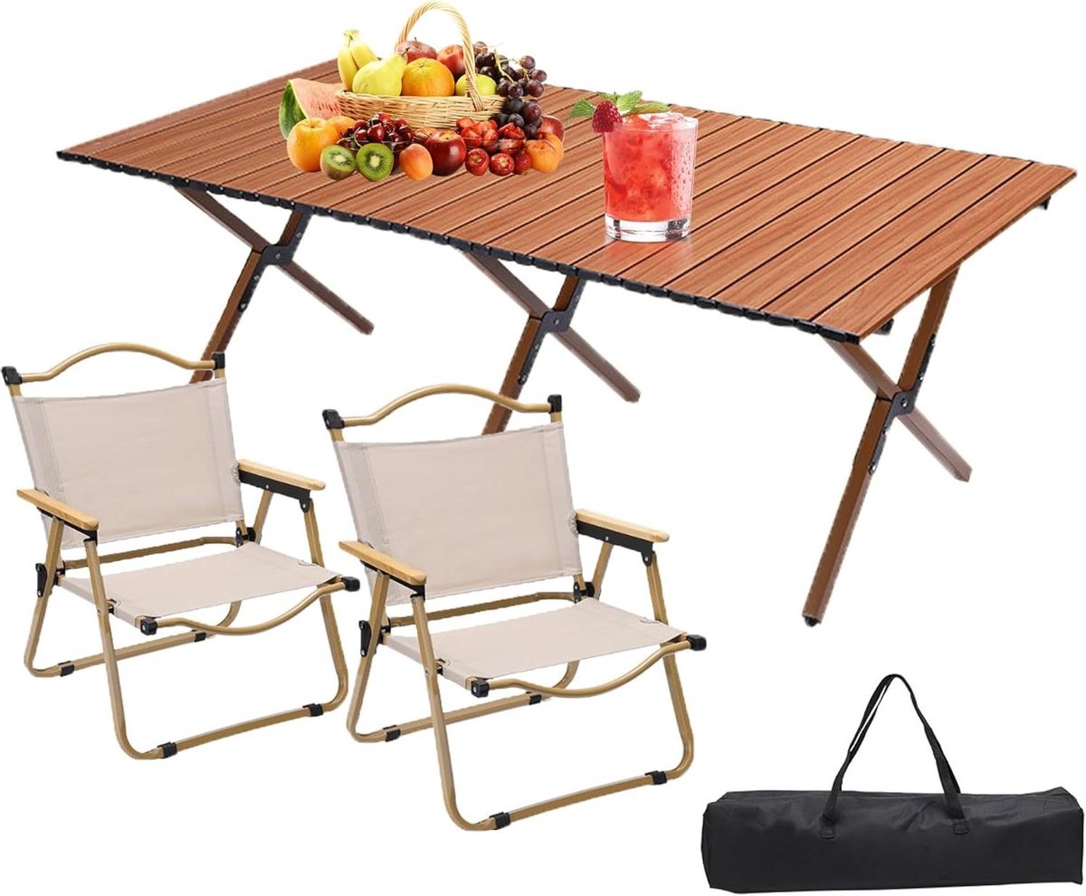 Picknicktafel Set - Campingtafel Stoelen - Buiten Eten - Opvouwbaar Aluminium - 120x59cm - Bruin