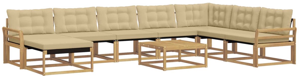 vidaXL Buiten - bank - set - 9 - st - Wit - en - Beige - Massief - Acacia - Hout Wit en beige