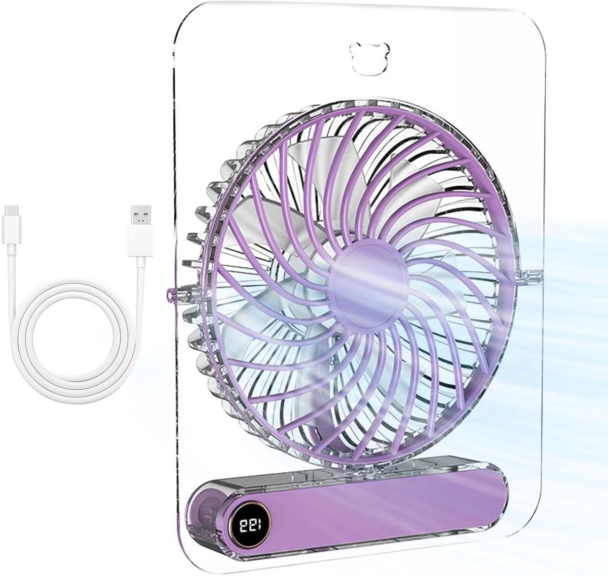 Draagbare ventilator - Mini koeler - Persoonlijke verkoeling - Vijf snelheden - 15 cm hoog - Paars