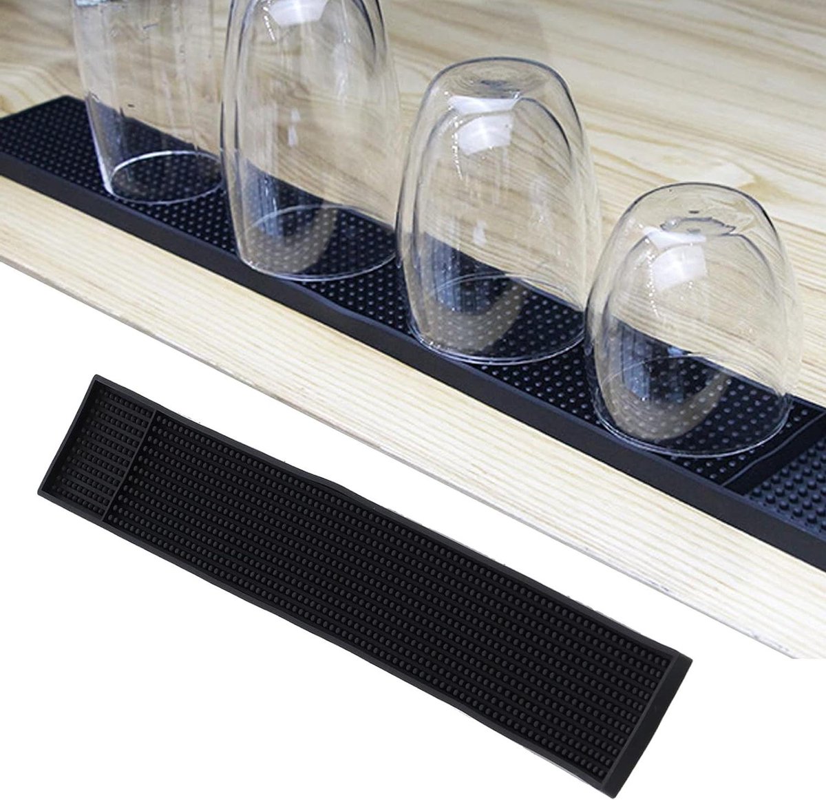 Rubberen Mat - Afwasmat Barmat - Bar Keuken - Vangt morsen op - 60x8x1 cm - Zwart