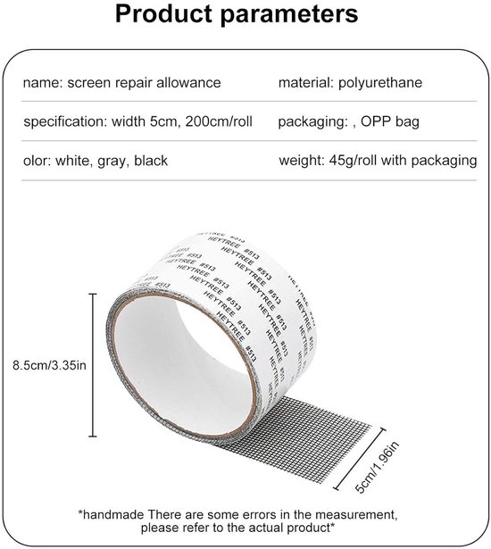 Schermreparatietape - Hordeur reparatieset - Gaten en scheuren dichten - Sterke zelfklevende - Op maat te knippen - Zwart — afbeelding 4