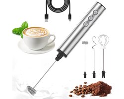 Elektrische melkschuimer, USB-oplaadbare melkschuimer met 3 roestvrijstalen kloppen, 3 verstelbare snelheden, geschikt voor romige koffie, cappuccino, latte, cocktails en sappen