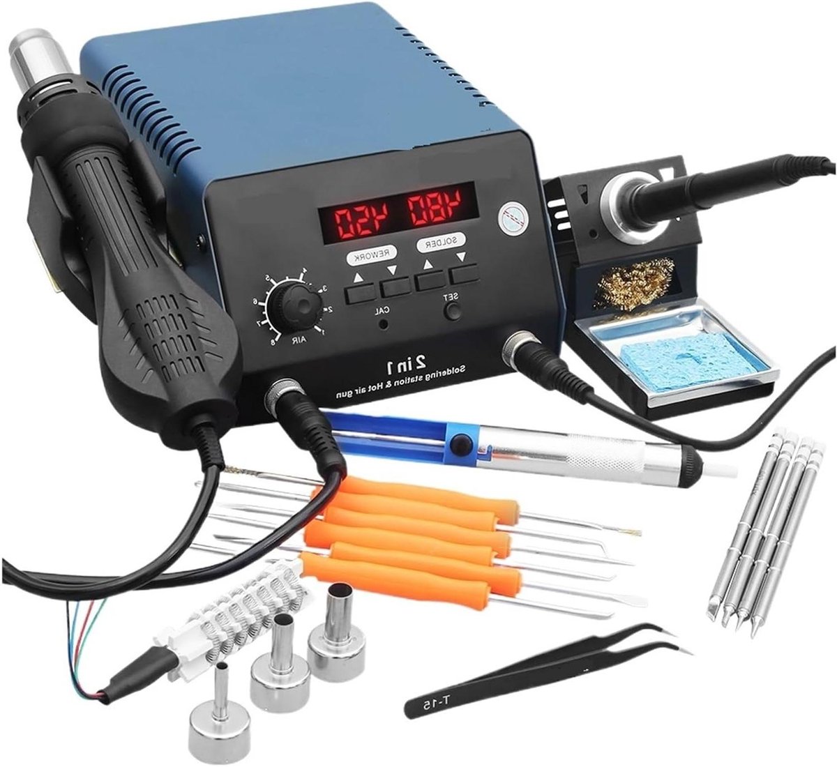 Soldeerstation - Hetelucht Bout - Elektronica Reparatie - Real-time LED Display - 750W - Zwart