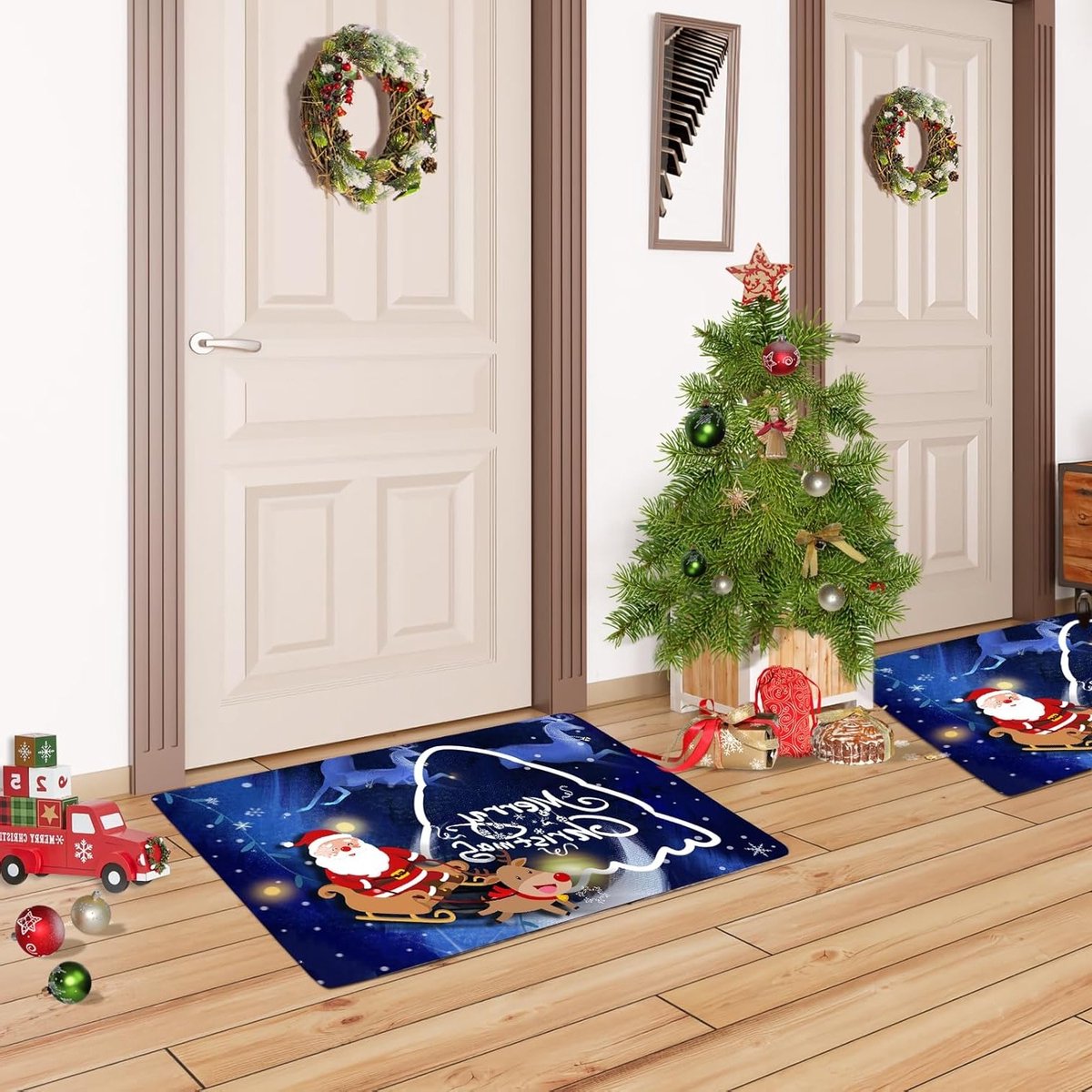 Luxe Antislip Badmat voor Kerstmis - Grappige Kerstdecoraties, Wasbare en Absorberende Badkamer Mat 40x60 cm in Blauw
