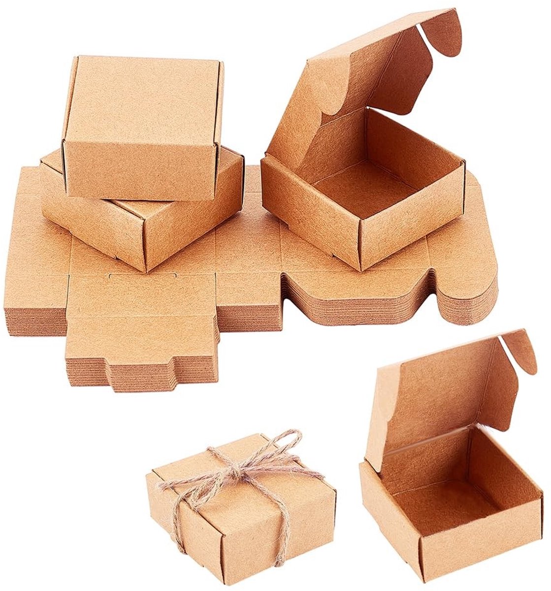 Dailygoody - Kleine kraftpapier geschenkdozen - 50 stuks - Perfect voor feestjes - 5,5 x 5,5 x 2,5 cm - Kerst en verjaardagen - Ideaal voor siera