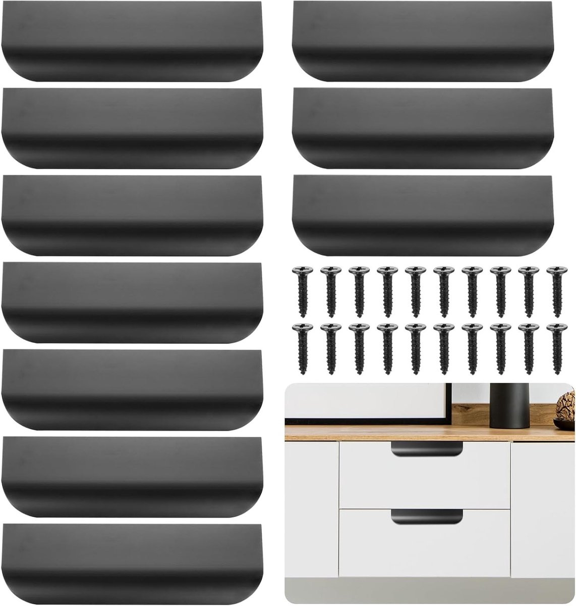 Verstevig je Keuken met 10 Stuks Zwarte Verzonken Deurgrepen van 120mm voor Kasten en Lades - Ideaal voor Badkamer, Slaapkamer en Kledingkasten