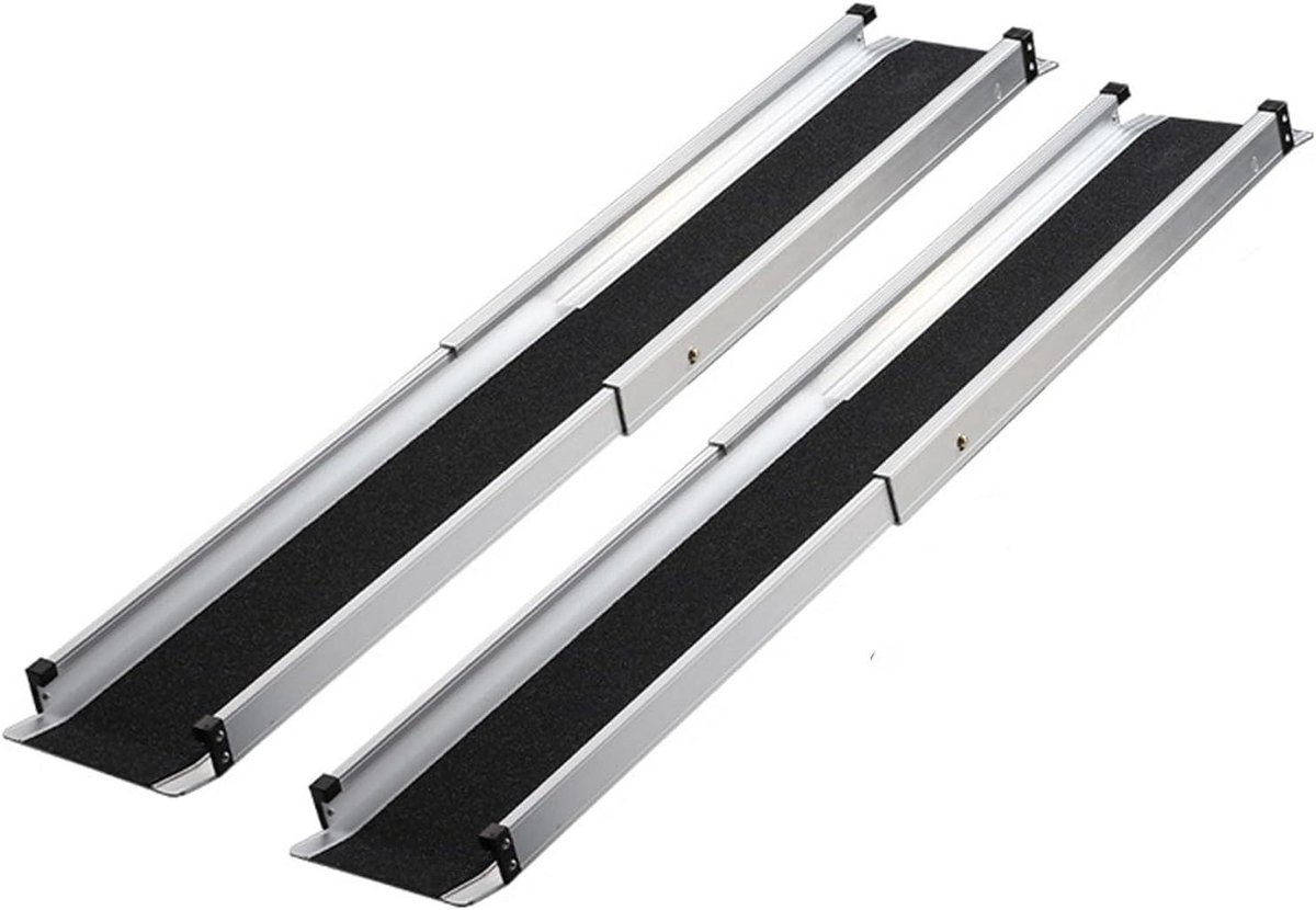 Opstapplaten Rolstoel - Telescopische Oprit - Drempels Overbruggen - Verstelbaar Antislip Design - Tot 300 kg - Zilver