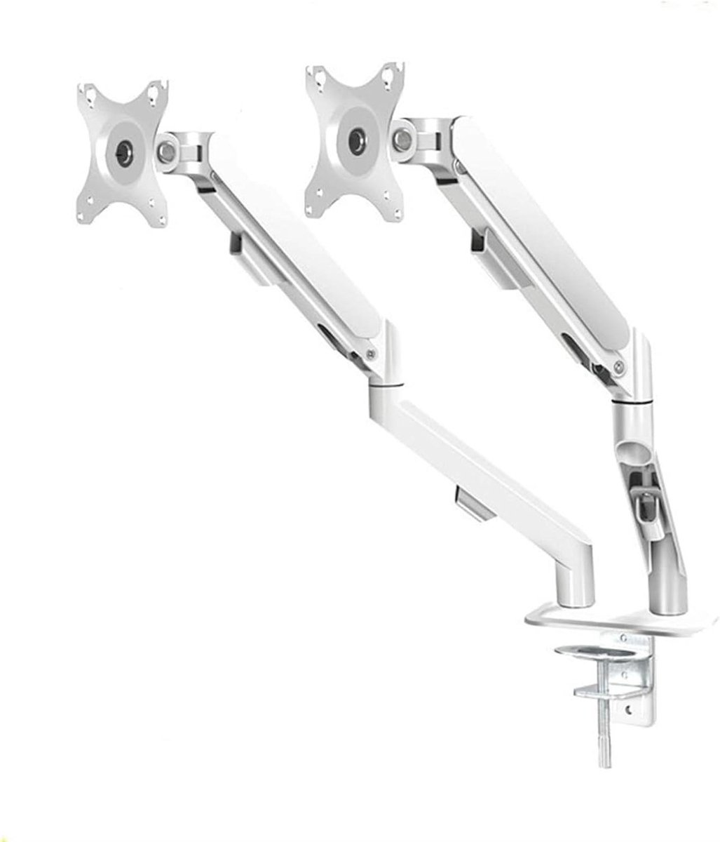 Dubbele Monitor Arm - Bureau Monitorhouder - Ergonomisch Werken - Verstelbare Kijkhoek - 17-30 Inch - Wit