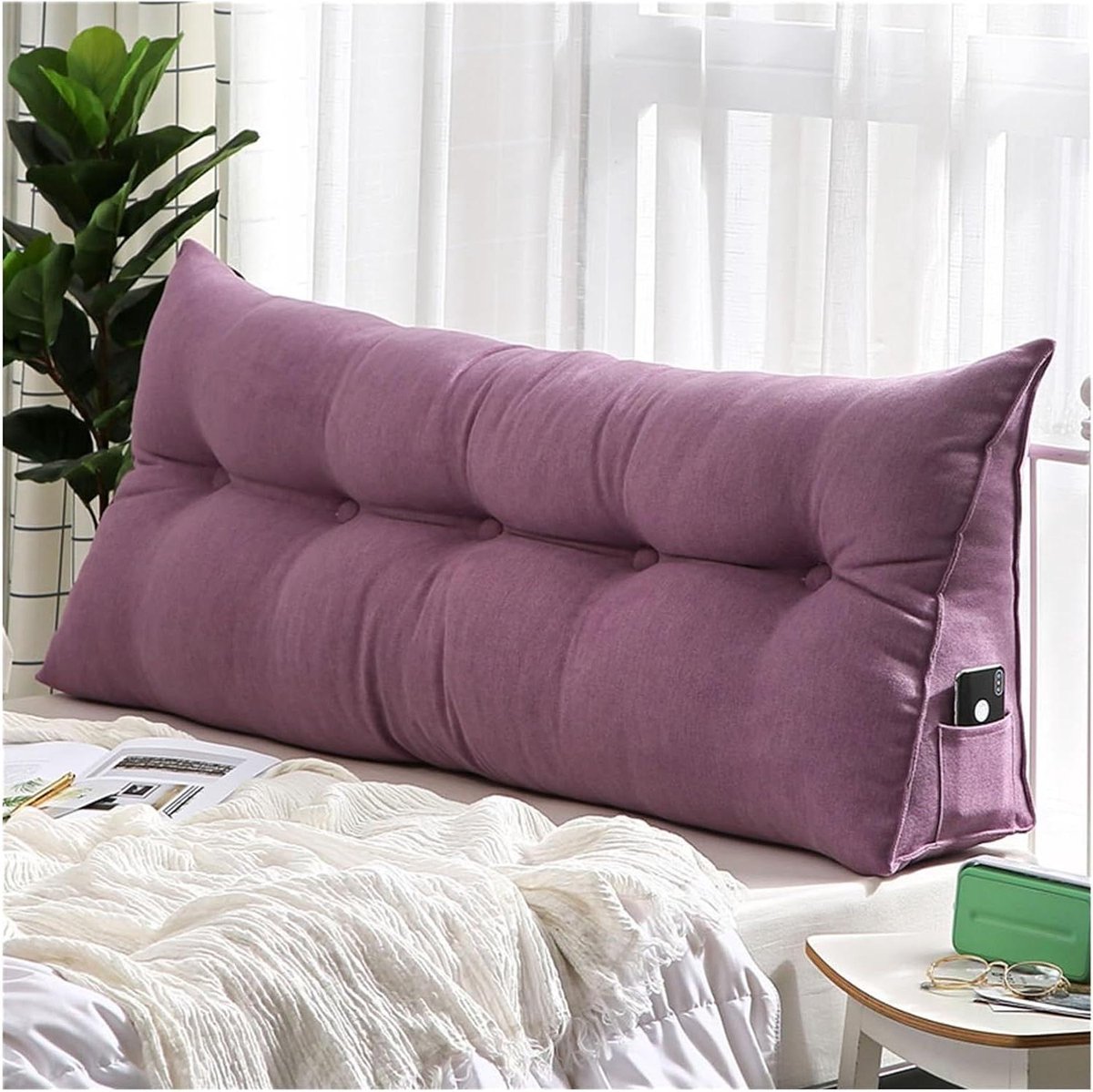 Lendensteun Kussen - Leeskussen Rugsteun - Ontspannen Zitten - Met Zijvak - 60 x 50 x 20 cm - Beige