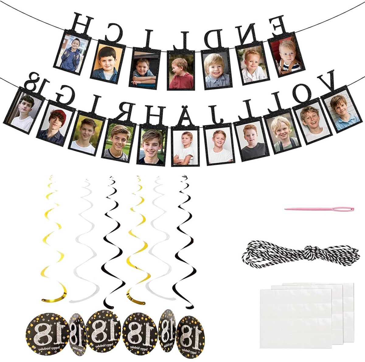 Verjaardagdecoratie 18 Jaar - Zwart Goud - Versiering met Pannenkoeken en Spiralen - Perfect voor Feestjes - ShopVlot