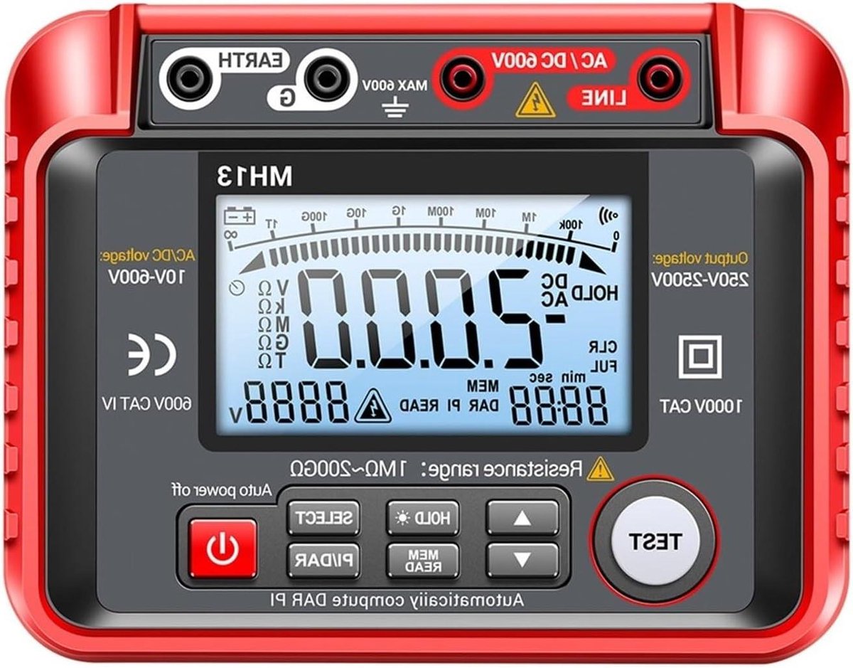 Isolatiemeter - Ohm meter - Elektrische testen - Hoge spanningsmeting - 200 G Ohm - Zwart