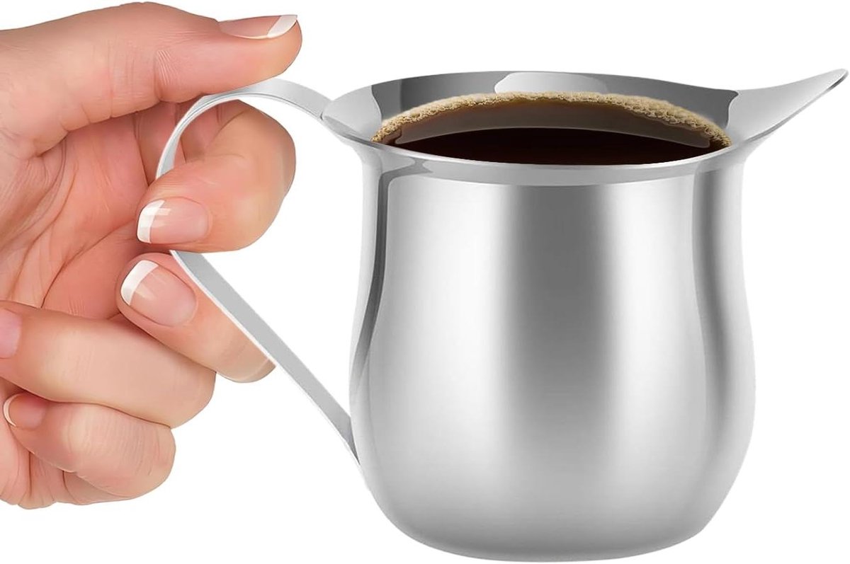 Melkopschuimer Beker - Melkkan Opschuimen - Latte Art Maken - Roestvrijstaal Ontwerp - 240ml - Zilver