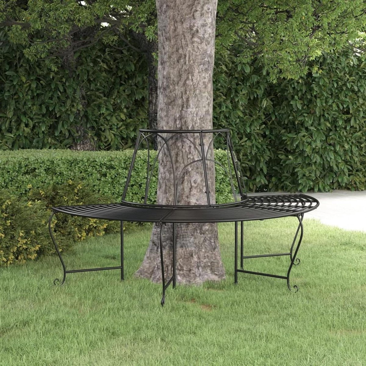 Halfronde Boom Bank - Boom zitje Tuinbank - Buiten Ontspannen - Stalen Weerbestendig Frame - 159 cm Diameter - Zwart