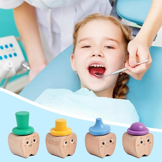 SnelShoppen - 4 Stuks Melktanddoosje Houten Tanddoosje voor Baby Tanden, Kinderen, Meisjes, Duurzaam, Corrosiebestendig, Silicone Deksel, Perfect voor van Snelshoppen — afbeelding 3