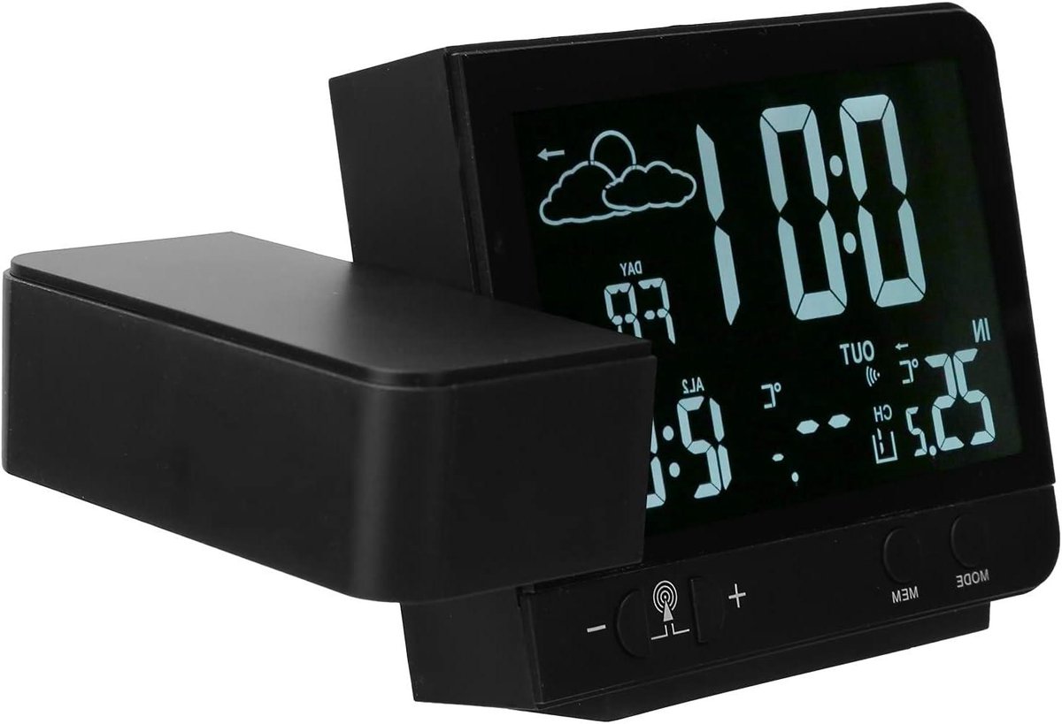 Digitale Wekker - Projectiewekker Weerstatiion - Kamertemperatuur Monitoren - 8 Kleuren Achtergrondverlichting - 85x135x30 mm - Zwart