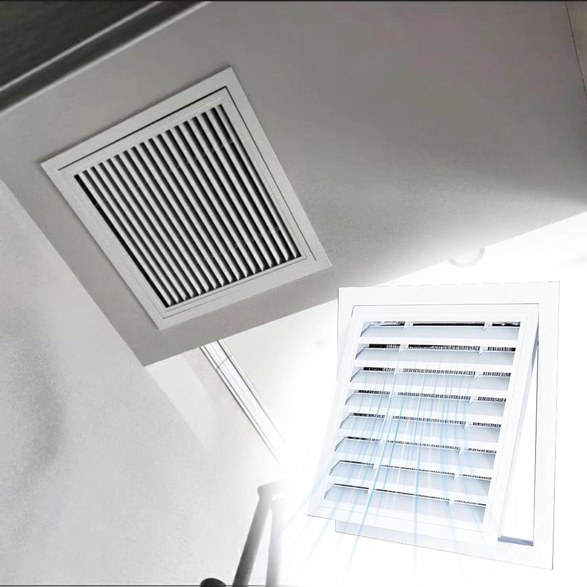 Ventilatierooster Aluminium - Lucht Uitlaat - Verbeter Luchtstroom - Schuine Lamellen Ontwerp - 10 x 10 inch - Zilverkleurig