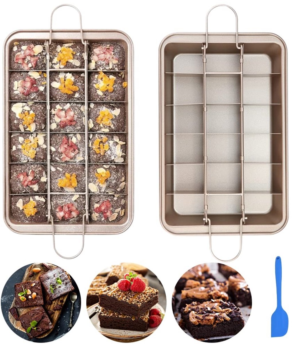 Dailygoody - Brownie-bakvorm - Bakplaat voor koekjes - Antiaanbaklaag - 31 x 20 x 3,7 cm - Inclusief spatel - Geschikt voor cakekoekjes