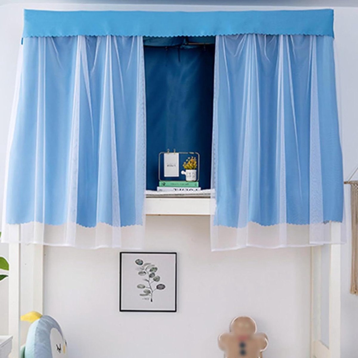 Verduisterend Bedgordijn - Stapelbed Gordijn - Privacy Creëren - 3-Laags Stof - 1.2M Breed - Blauw