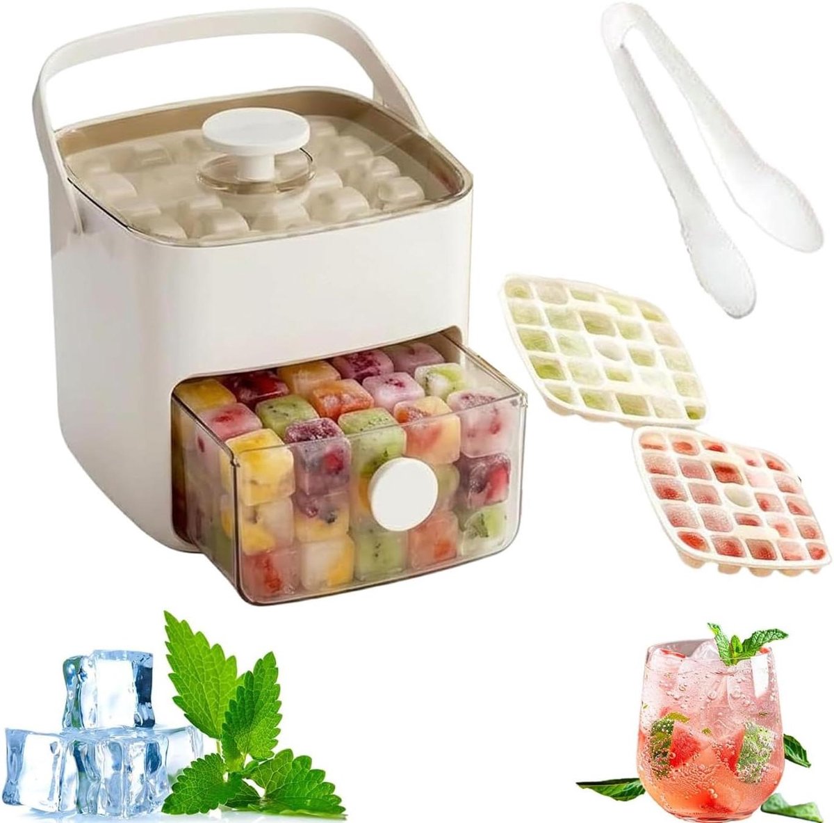 IJsblokjesmachine - IJsblokjesvorm - Dranken Koelen - Dubbellaags Ontwerp - 48 Blokjes - Wit