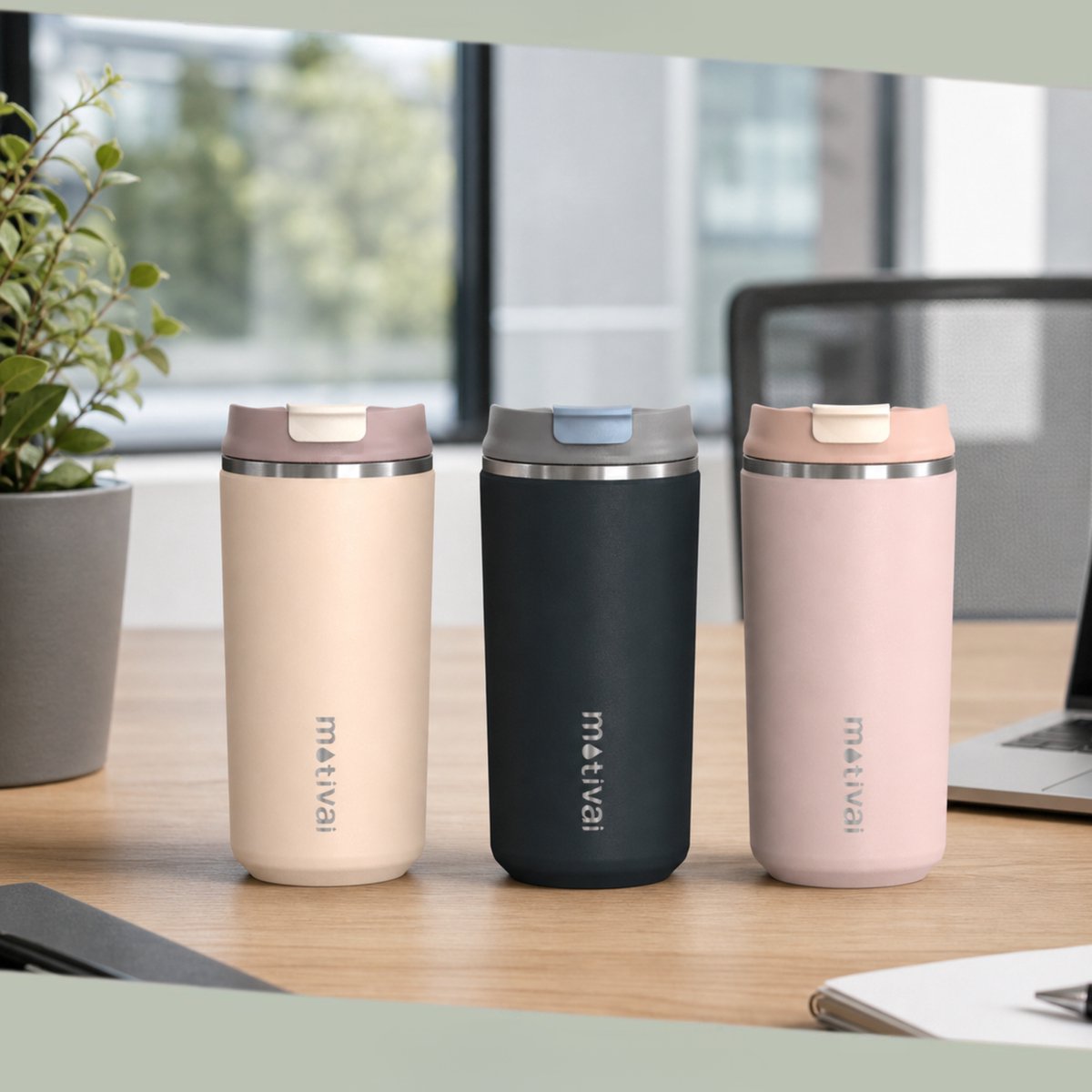 Motivai Daily Cup – Thermosbeker To Go – 350ML RVS Thermosmok – Lekvrij – Dubbelwandig Geïsoleerd – BPA-vrij & Duurzaam – Koffiebeker voor Onderweg – Beige — cadeau in Koken & Dineren - foto 5