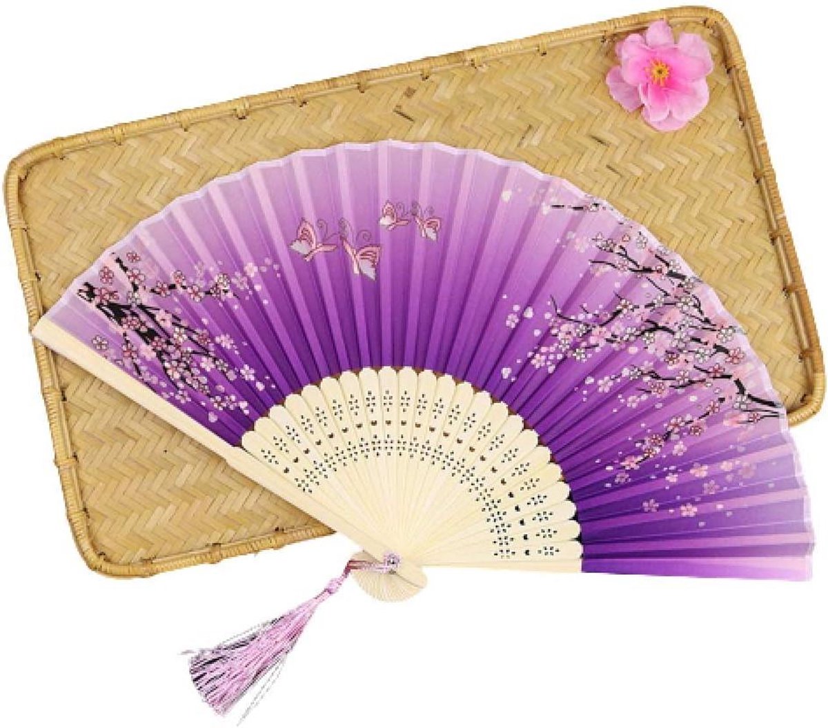 Opvouwbare handventilator - Zijden ventilator - Koel blijven - Chinese Japanse stijl - 1 rib - One Color