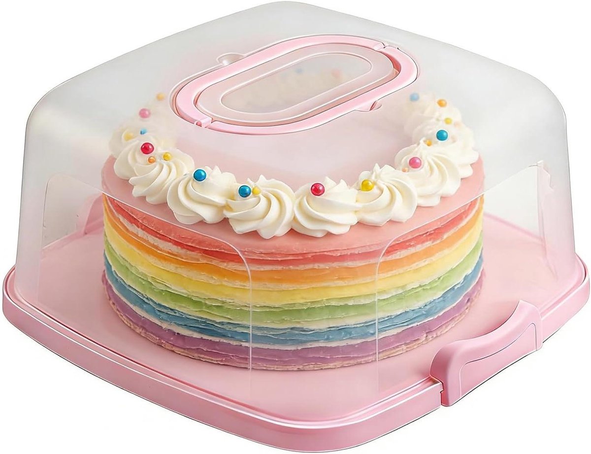 Taartstandaard - Taartdoos - Vers Houden - Draagbaar Handvat - 33x33x17 cm - Roze
