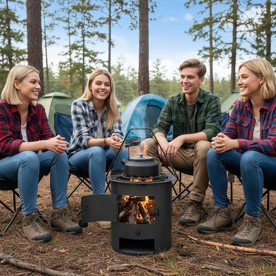 Houtkachel - Buitenhaard Kampeerhaard - Outdoor Koken - Dubbel Luchtinlaatmechanisme - 30 x 30 x 26 cm - Zilver — afbeelding 2