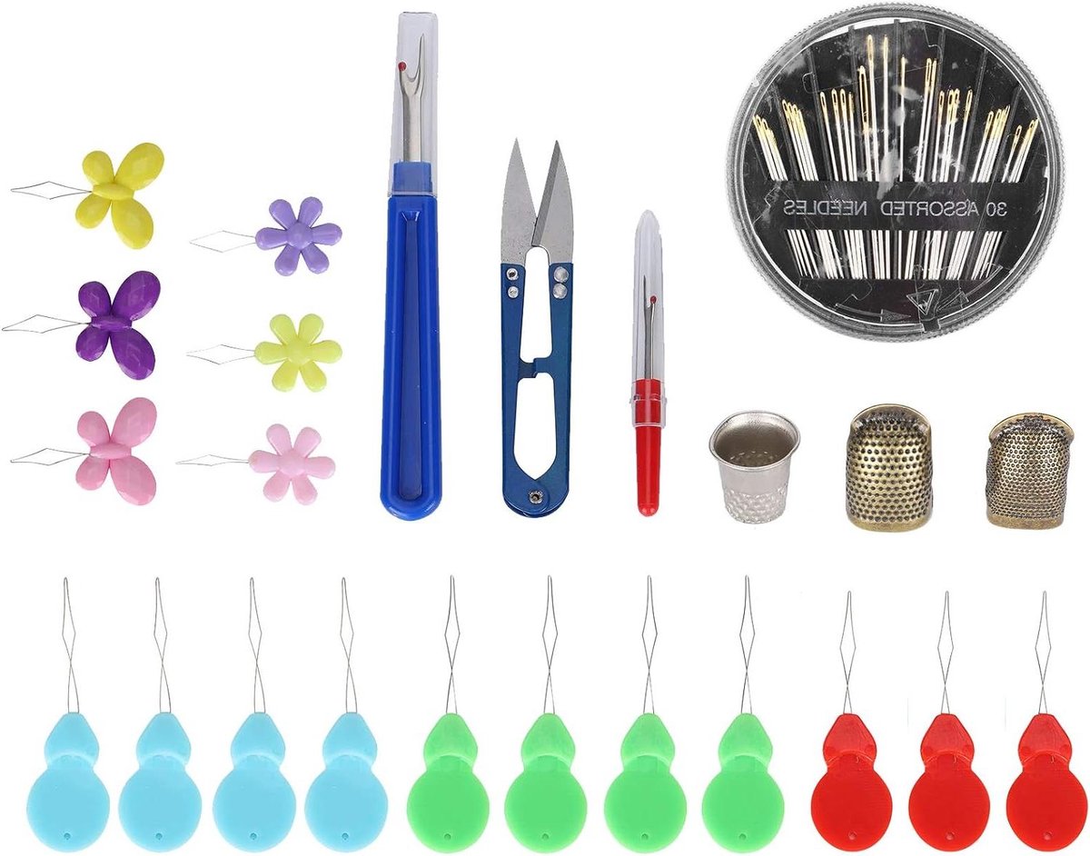 Naaldinrijger Set - Naai Hulpstukken - Handwerken - Automatische Draadgeleiding - 30 Naalden - Blauw