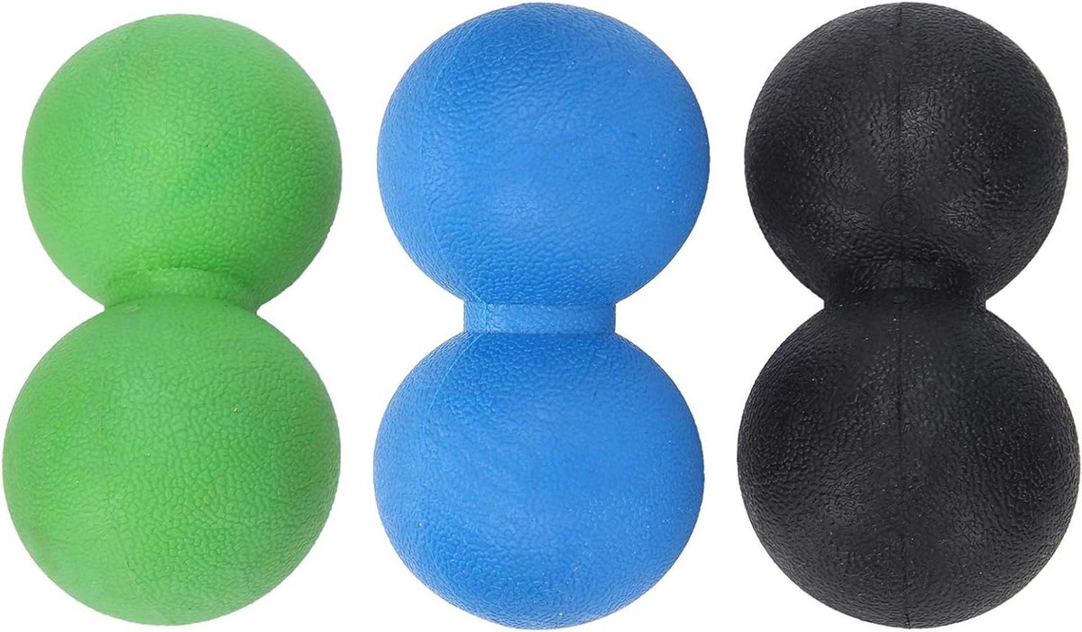 Massage Bal Set - Fascia Ballen - Spierontspanning Thuis - Pinda Vorm Ontwerp - 3 Stuks - Zwart Groen Blauw