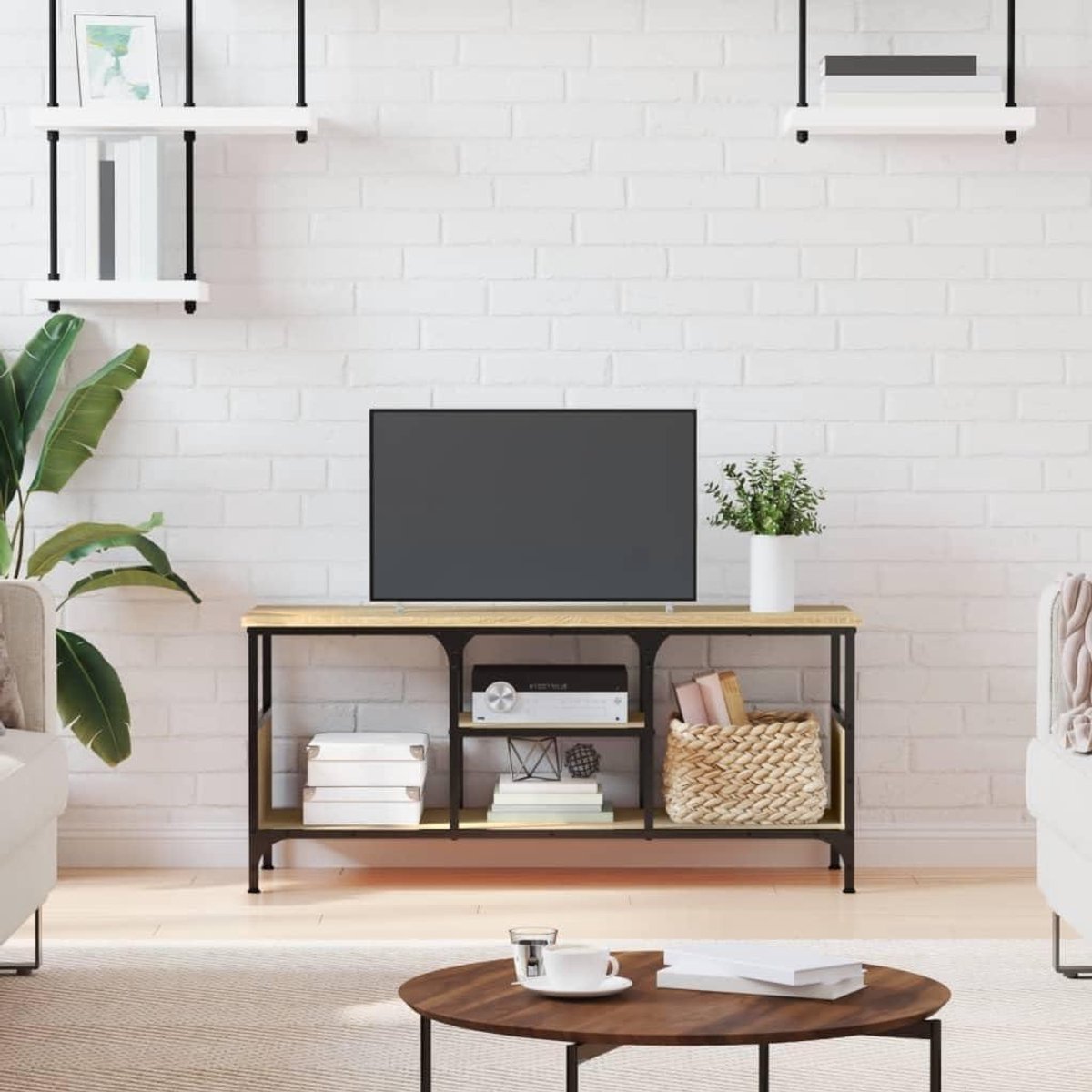 TV-kast Hout en IJzer - TV meubel Dressoir - Media Opbergen - Industriële Stijl