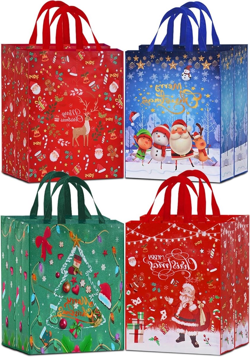 Kerstcadeauzakken, Multifunctionele Niet-Geweven Tas met Handvatten, Perfect voor Feestdagen en Cadeauverpakking (6 PCS) (8 PCS)