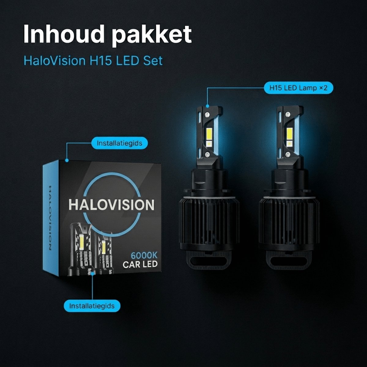 HaloVision Turbo LED Koplampen H15 – 25W 5000Lm 6000K Helder Wit – Canbus Plug and Play DRL Grootlicht LED Set van 2 Autolampen – foto 8