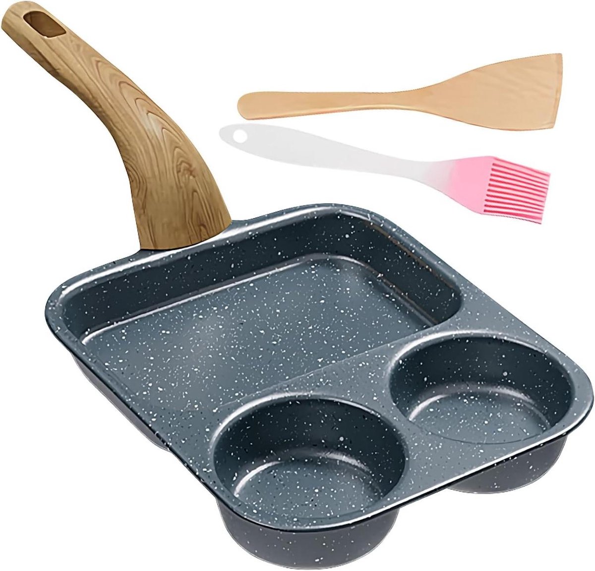 Eierpan met 3 secties - Omeletpan Koekenpan - Ontbijt bereiden - Non-stick oppervlak - 39x19x9 cm - Zwart