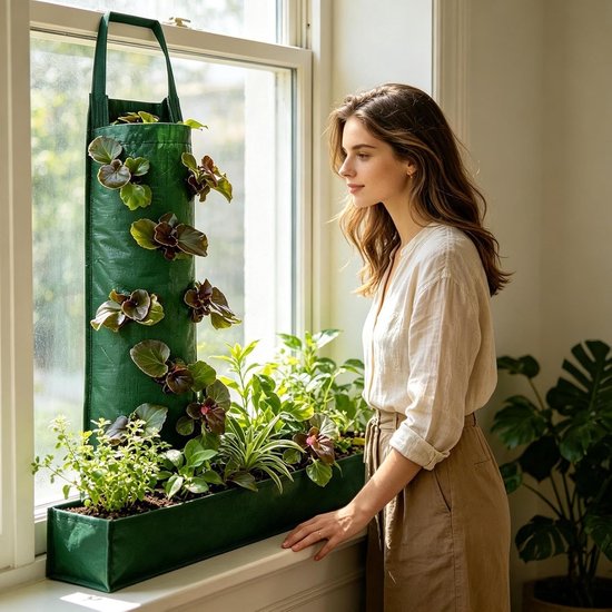 Hangende aardbeienplanter, ondersteboven patio tuin tomatentassen, hangende kweekzakken met handvatten voor bloemen en planten, geschikt voor buiten van Merkloos	 — afbeelding 4