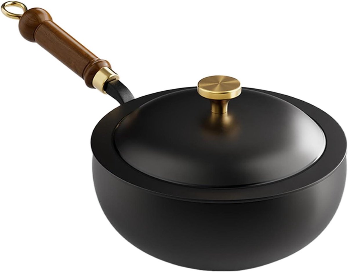 Gietijzeren Sauspan - Kookpot Keukenpan - Omeletten Pannenkoeken Maken - Gelijkmatige Warmteverdeling - 20 cm - Zwart
