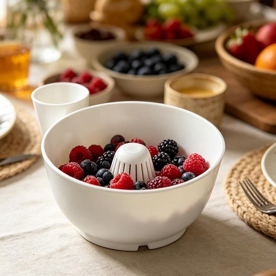 Fruitspinner - Bessenwaskom Salade Zeef - Fruit Reinigen - Snelle Centrifugale Rotatie - 20x13.5x7.5cm - Wit — afbeelding 3
