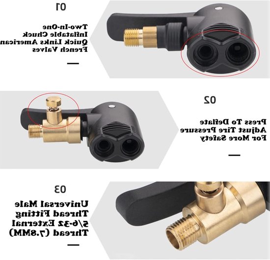 Dailygoods - Dubbel Hoofd Adapter voor Fietspomp - Ventiel Connector voor Snelle Inflatie — afbeelding 2