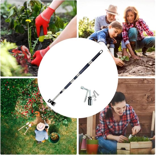 Stro Remover Tool - Handhark Gazon Hark - Onkruid Verwijderen - Roestvrij Staal - 44 cm - Zilver — afbeelding 3