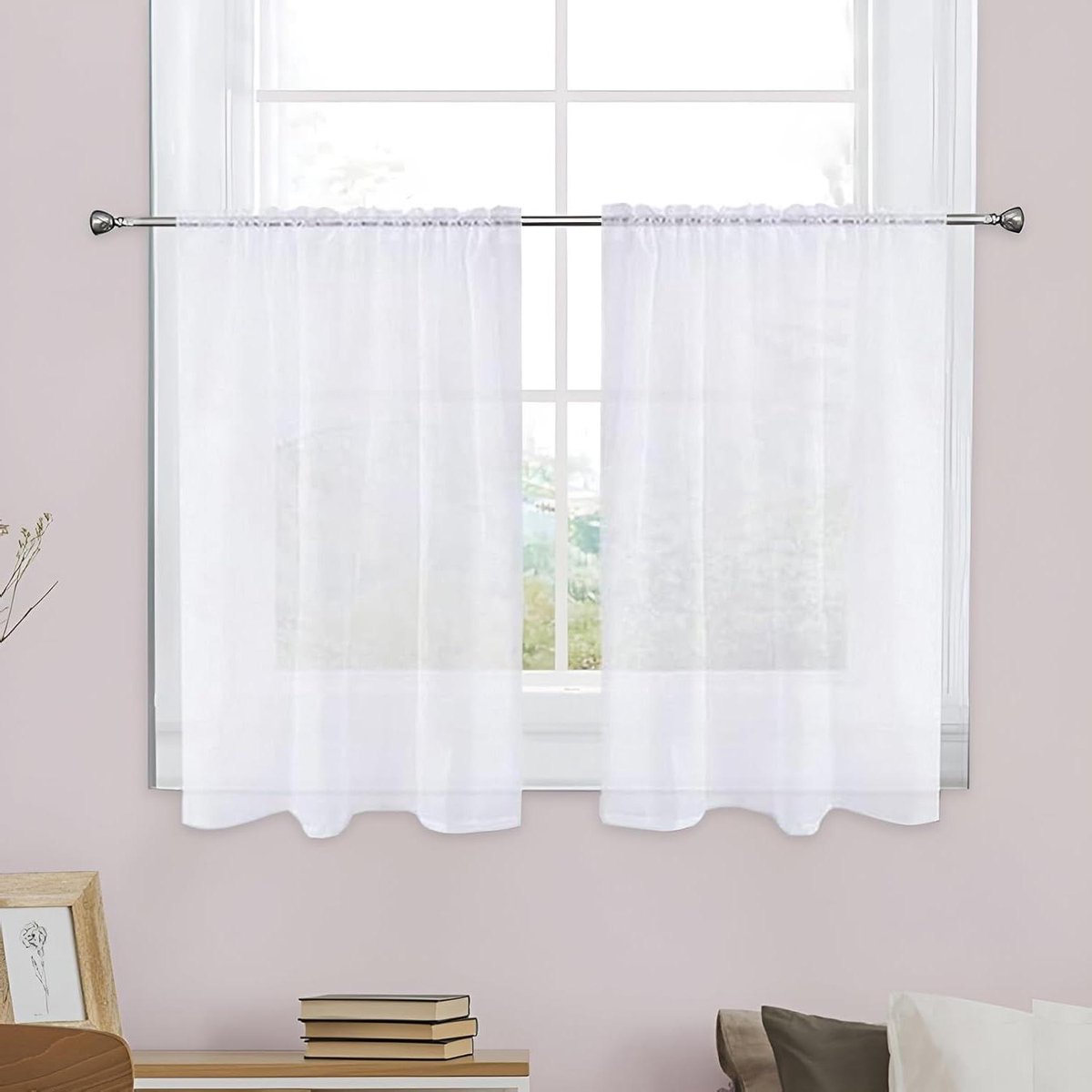 Keukengordijnen Kort - Vitrage Gordijnen - Raamdecoratie - Lichtdoorlatend - 230 x 60 cm - Wit
