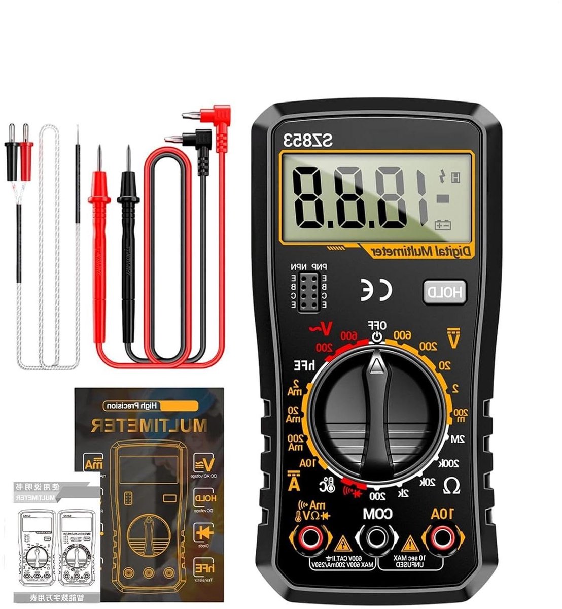 Digitale Multimeter - Tester Teller - Elektrische Metingen - Automatisch Bereik - 1999 Tellers - Zwart