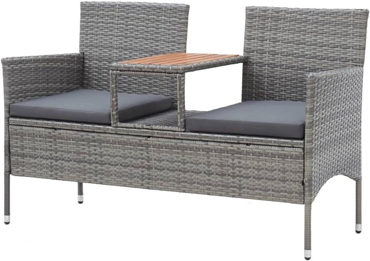 Tuinbank met Tafel - Buitenbank Terrasbank - Ontspannen Buiten - Weerbestendig PE Rotan - 88 x 143 x 88 cm