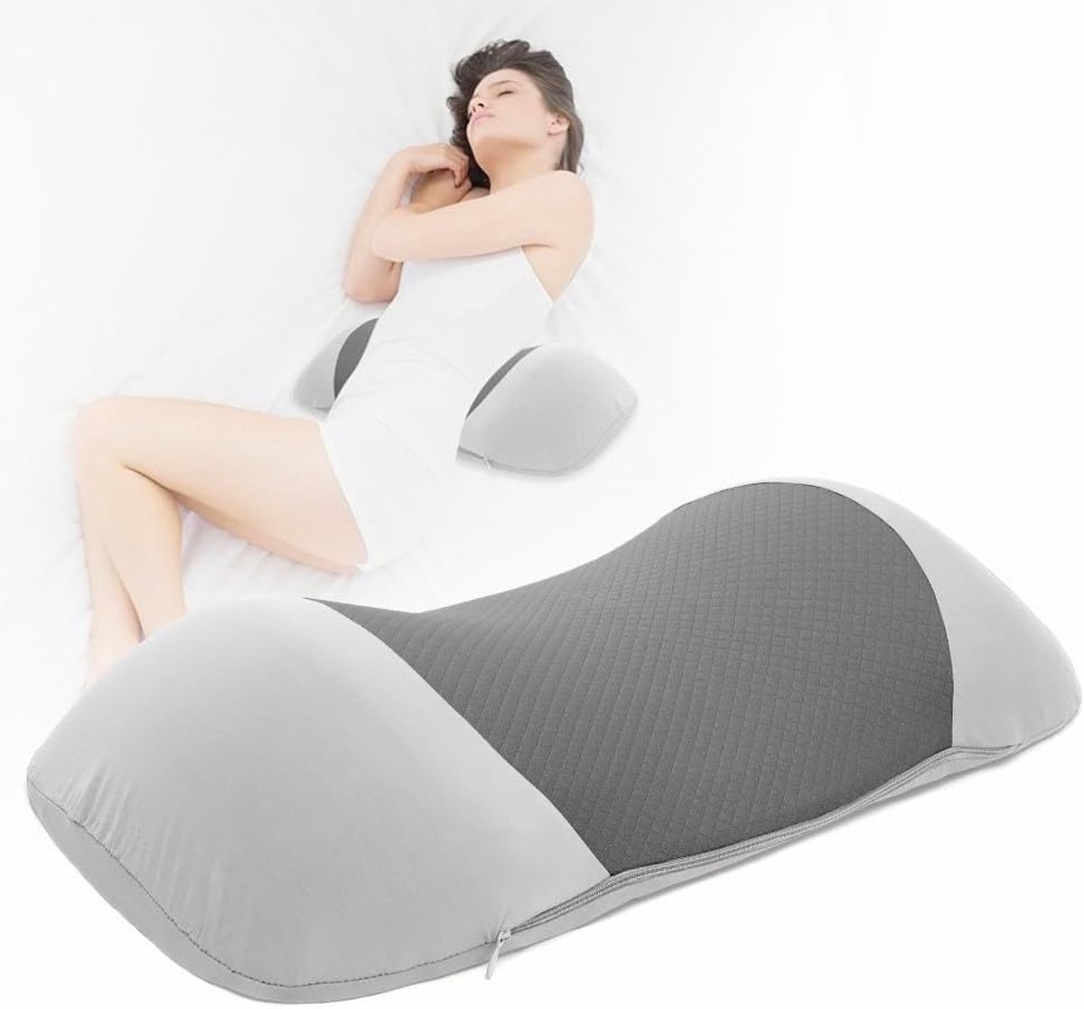 Ergonomisch Rugkussen voor Rugpijn, Geheugenfoam Lendensteun, Orthopedisch Kussen voor Slaap, Bank, Stoel en Auto, Grijs