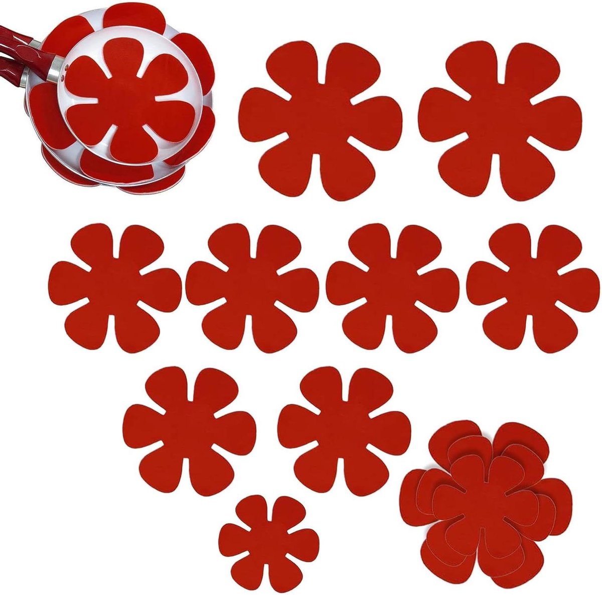 Pannenbeschermers - Potbeschermers Keuken - Keukengerei Beschermen - Wasbaar Vilt Materiaal - 12 Stuks - Rood