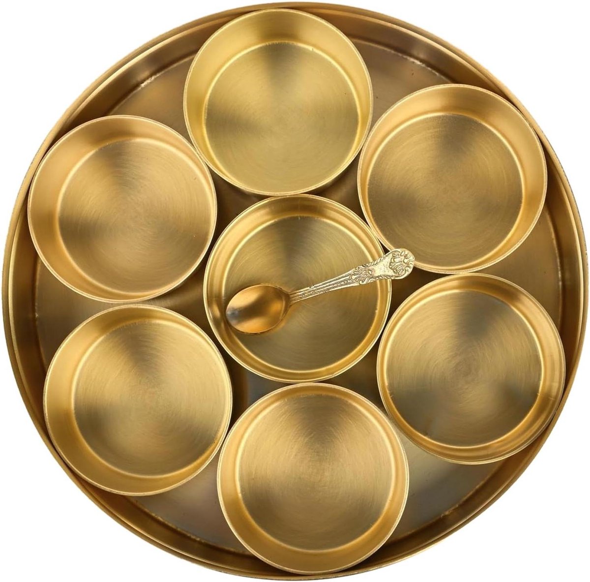Kruidenbox Messing - Masala Dabba Houder - Keuken Organiseren - Met 7 Bakjes - 17.5 cm - Goud